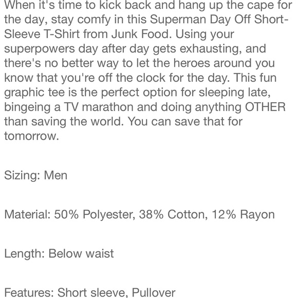 Junk Food Clothing Shirts Junk Foodsuperman Day Off Teexl Poshmark